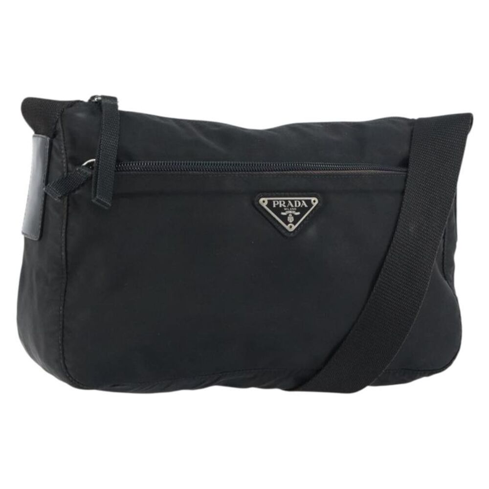 Prada Front Zip Messenger Quilted Tessuto Black Nylon Shoulder Bag Bag